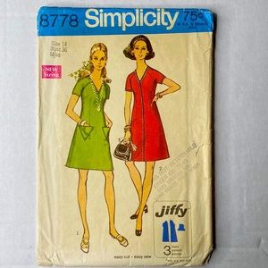 Vintage 1970’s Simplicity 8778 | A-Line Dress Sewing Pattern | Size 14 Bust 36
